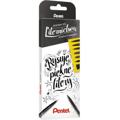 Pentel, Zestaw do liternictwa, komplet 7 narzędzi w czarnym kolorze Pentel, Zestaw do liternictwa, komplet 7 narzędzi w czarnym kolorze
