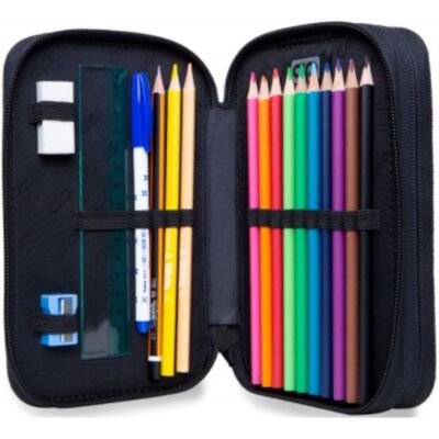 Piórnik Z Wyposażeniem Dwukomorowy Dla Dziewczynki, Coolpack, Liście, Czarny Piórnik Z Wyposażeniem Dwukomorowy Dla Dziewczynki, Coolpack, Liście, Czarny
