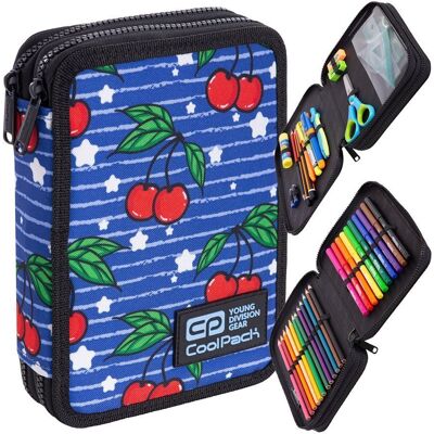 Piórnik Z Wyposażeniem Dwukomorowy Dla Dzieci, Jumper Xl 66176cp C77238 Coolpack, Wiśnie, Niebieski Piórnik Z Wyposażeniem Dwukomorowy Dla Dzieci, Jumper Xl 66176cp C77238 Coolpack, Wiśnie, Niebieski