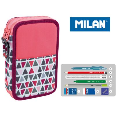 Piórnik Z Wyposażeniem Dwukomorowy Dla Dzieci, Milan, Geometryczny, Różowy Piórnik Z Wyposażeniem Dwukomorowy Dla Dzieci, Milan, Geometryczny, Różowy