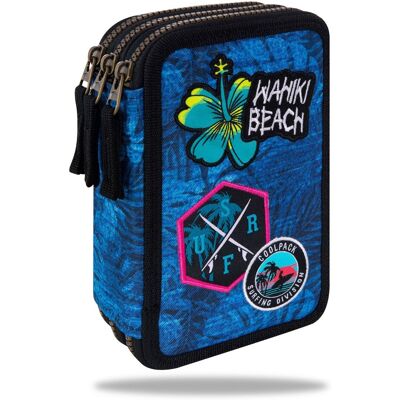 Piórnik Z Wyposażeniem Trzykomorowy Dla Dzieci, Jumper 3 Coolpack, Liście, Niebieski Piórnik Z Wyposażeniem Trzykomorowy Dla Dzieci, Jumper 3 Coolpack, Liście, Niebieski