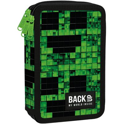 Derform Piórnik z wyposażeniem trzykomorowy dla chłopca BackUp SLINKER geometryczny zielony Derform Piórnik z wyposażeniem trzykomorowy dla chłopca BackUp SLINKER geometryczny zielony