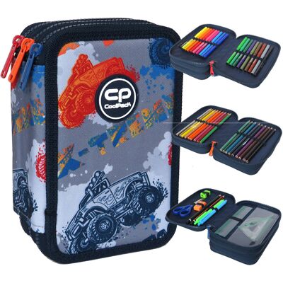 Patio Piórnik Z Wyposażeniem Trzykomorowy Dla Chłopca, Jumper 3 Coolpack, Samochody, Szary Patio Piórnik Z Wyposażeniem Trzykomorowy Dla Chłopca, Jumper 3 Coolpack, Samochody, Szary