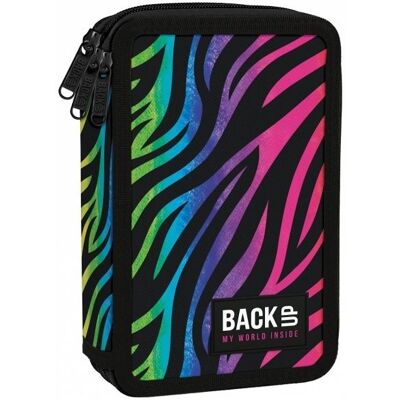 Derform Piórnik z wyposażeniem trzykomorowy dla dziewczynki, BackUp, zebra, czarny Derform Piórnik z wyposażeniem trzykomorowy dla dziewczynki, BackUp, zebra, czarny