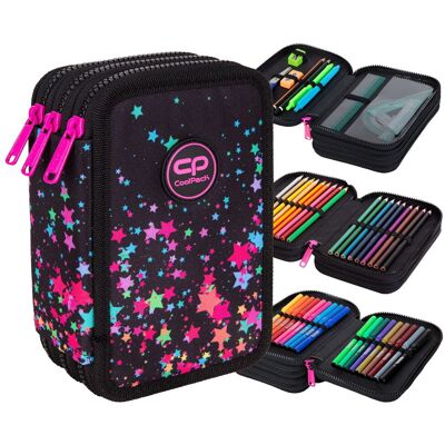 Patio Piórnik Z Wyposażeniem Trzykomorowy Dla Dziewczynki, Coolpack, Gwiazdki, Czarny Patio Piórnik Z Wyposażeniem Trzykomorowy Dla Dziewczynki, Coolpack, Gwiazdki, Czarny