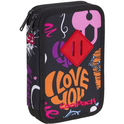Piórnik Z Wyposażeniem Dwukomorowy Dla Dziewczynki, Jumper 2 A442 Coolpack, Emotions, Czarny Piórnik Z Wyposażeniem Dwukomorowy Dla Dziewczynki, Jumper 2 A442 Coolpack, Emotions, Czarny