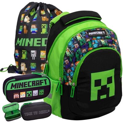 Astra Zestaw szkolny plecak piórnik worek Minecraft Czarno-zielony Oficjalna Licencja Astra Zestaw szkolny plecak piórnik worek Minecraft Czarno-zielony Oficjalna Licencja
