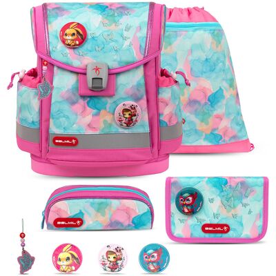 Zestaw tornistra szkolnego Belmil Classy Plus Aqua Rose, 5-częściowy Zestaw tornistra szkolnego Belmil Classy Plus Aqua Rose, 5-częściowy