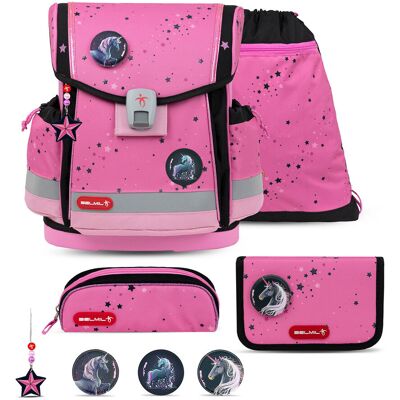 Zestaw tornistra szkolnego Belmil Classy Plus Pink Black, 4-częściowy Zestaw tornistra szkolnego Belmil Classy Plus Pink Black, 4-częściowy