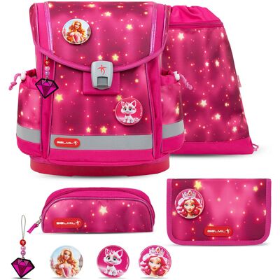 Zestaw tornistra szkolnego Belmil Classy Plus Pink Star, 4-częściowy Zestaw tornistra szkolnego Belmil Classy Plus Pink Star, 4-częściowy