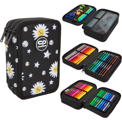 Patio Piórnik Szkolny Trzykomorowy Z Wyposażeniem Dla Dziewczynki Coolpack Jumper 3 Daisy Black, Czarny, 46 Elementów Patio Piórnik Szkolny Trzykomorowy Z Wyposażeniem Dla Dziewczynki Coolpack Jumper 3 Daisy Black, Czarny, 46 Elementów