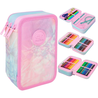 Patio Piórnik Szkolny Trzykomorowy Z Wyposażeniem Dla Dziewczynki Coolpack Jumper 3 Tie Dye, Różowy, 47 Elementów Patio Piórnik Szkolny Trzykomorowy Z Wyposażeniem Dla Dziewczynki Coolpack Jumper 3 Tie Dye, Różowy, 47 Elementów