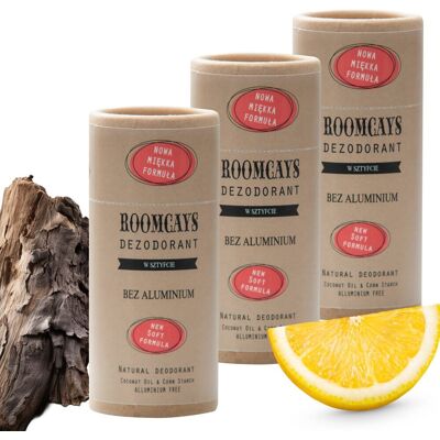 Dezodorant męski w sztyfcie 100% naturalny skład 65 g ROOMCAYS - 3 sztuki Dezodorant męski w sztyfcie 100% naturalny skład 65 g ROOMCAYS - 3 sztuki