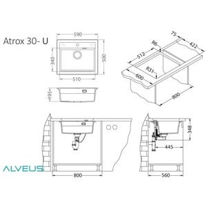 ALVEUS ATROX 30 kol. 11 biały zlew Granital 1 kom. z syfonem POP-UP 3 1/2' ALVEUS ATROX 30 kol. 11 biały zlew Granital 1 kom. z syfonem POP-UP 3 1/2'