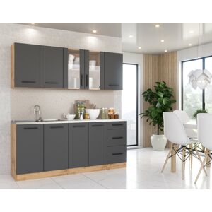 Blanco ® Meble Kuchenne Zestaw Mebli Kuchennych Kuchnia Enzo 2,0M Dąb Wotan/Szary Mat Aneks Regał Szafka Blanco ® Meble Kuchenne Zestaw Mebli Kuchennych Kuchnia Enzo 2,0M Dąb Wotan/Szary Mat Aneks Regał Szafka