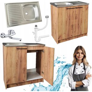 Deftrans / Defra Szafka Kuchenna 80 cm Dąb Złoty + Zlewozmywak + Bateria Ścienna + Syfon Deftrans / Defra Szafka Kuchenna 80 cm Dąb Złoty + Zlewozmywak + Bateria Ścienna + Syfon