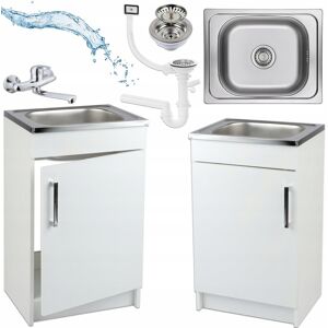 Deftrans / Defra Szafka Kuchenna Biała + Zlewozmywak 50 x 40 + Bateria Ścienna Chrom + Syfon Deftrans / Defra Szafka Kuchenna Biała + Zlewozmywak 50 x 40 + Bateria Ścienna Chrom + Syfon