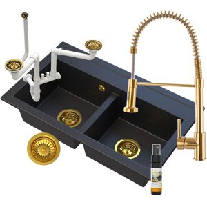 Granitan Zlew Dwukomorowy Golden Duet + Kran Syfon Złoty Granitan Zlew Dwukomorowy Golden Duet + Kran Syfon Złoty