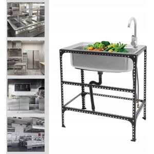 Inny producent Zlewozmywak wolnostojący stal nierdzewna z kranem 71x46x76 cm Inny producent Zlewozmywak wolnostojący stal nierdzewna z kranem 71x46x76 cm