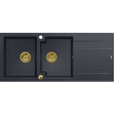 Unique EVAN 121 GraniteQ zlewozmywak z syfonem Push To Open 2-komorowy z/o (1160x500x210; kom. 420x340) black diamond / elementy złote Unique EVAN 121 GraniteQ zlewozmywak z syfonem Push To Open 2-komorowy z/o (1160x500x210; kom. 420x340) black diamond / elementy złote