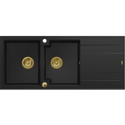 Unique EVAN 121 GraniteQ zlewozmywak z syfonem Push To Open 2-komorowy z/o (1160x500x210; kom. 420x340) pure carbon / elementy złote Unique EVAN 121 GraniteQ zlewozmywak z syfonem Push To Open 2-komorowy z/o (1160x500x210; kom. 420x340) pure carbon / elementy złote