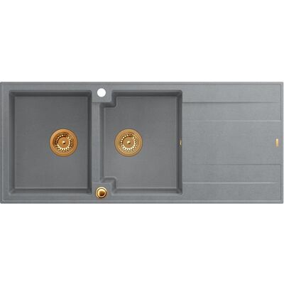 Unique EVAN 121 GraniteQ zlewozmywak z syfonem Push To Open 2-komorowy z/o (1160x500x210; kom. 420x340) silver stone / elementy miedziane Unique EVAN 121 GraniteQ zlewozmywak z syfonem Push To Open 2-komorowy z/o (1160x500x210; kom. 420x340) silver stone / elementy miedziane