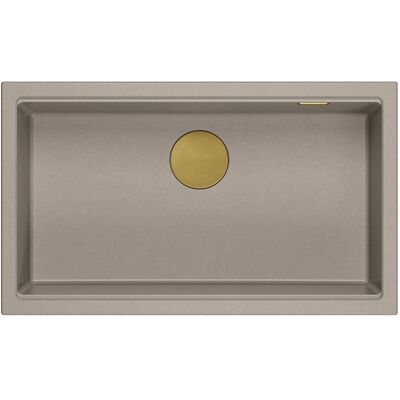 Unique LOGAN 110 GraniteQ zlewozmywak soft taupe 76x44x23,5 cm 1-komorowy podwieszany z syfonem manualnym złoty Unique LOGAN 110 GraniteQ zlewozmywak soft taupe 76x44x23,5 cm 1-komorowy podwieszany z syfonem manualnym złoty