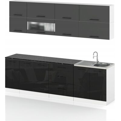 Concordia MEBLE KUCHENNE KUCHNIA SZAFKI MODUŁOWE 2,6M RICO CZARNY POŁYSK GRAFIT Concordia MEBLE KUCHENNE KUCHNIA SZAFKI MODUŁOWE 2,6M RICO CZARNY POŁYSK GRAFIT