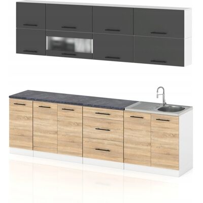 Concordia MEBLE KUCHENNE KUCHNIA SZAFKI MODUŁOWE 2,6M RICO DĄB SONOMA GRAFIT Concordia MEBLE KUCHENNE KUCHNIA SZAFKI MODUŁOWE 2,6M RICO DĄB SONOMA GRAFIT