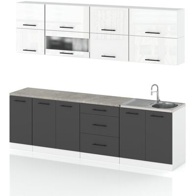 Concordia MEBLE KUCHENNE KUCHNIA SZAFKI MODUŁOWE 2,6M RICO GRAFIT BIAŁY POŁYSK Concordia MEBLE KUCHENNE KUCHNIA SZAFKI MODUŁOWE 2,6M RICO GRAFIT BIAŁY POŁYSK