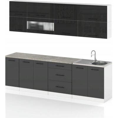 Concordia MEBLE KUCHENNE KUCHNIA SZAFKI MODUŁOWE 2,6M RICO GRAFIT CZARNY POŁYSK Concordia MEBLE KUCHENNE KUCHNIA SZAFKI MODUŁOWE 2,6M RICO GRAFIT CZARNY POŁYSK