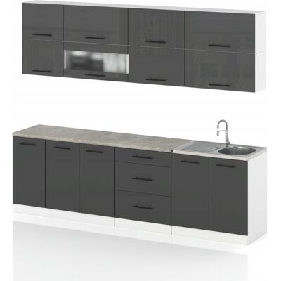 Concordia MEBLE KUCHENNE KUCHNIA SZAFKI MODUŁOWE 2,6M RICO GRAFIT SZARY POŁYSK Concordia MEBLE KUCHENNE KUCHNIA SZAFKI MODUŁOWE 2,6M RICO GRAFIT SZARY POŁYSK