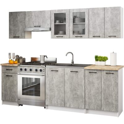 FABRYKA MEBLI AKORD Zestaw szafek kuchennych z witryną OLIWIA 2.4m beton FABRYKA MEBLI AKORD Zestaw szafek kuchennych z witryną OLIWIA 2.4m beton