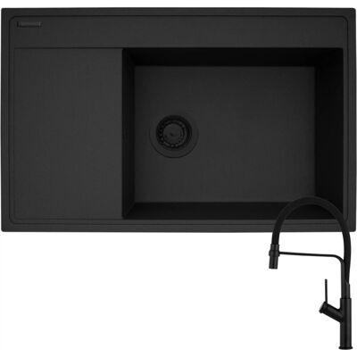 Zlewozmywak granitowy Pyramis Camea 79x50 1B1D R Black + Bateria Flexos Zlewozmywak granitowy Pyramis Camea 79x50 1B1D R Black + Bateria Flexos