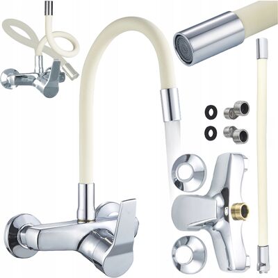 Hydrosan BATERIA KUCHENNA ŚCIENNA EBRO GIĘTKA WYLEWKA ECRU PODSTAWA CHROM Hydrosan BATERIA KUCHENNA ŚCIENNA EBRO GIĘTKA WYLEWKA ECRU PODSTAWA CHROM