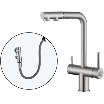 Bateria Kuchenna Trójdrożna Do Filtra Ze Stali Z Wyciąganą Wylewką Inox Nett Fws-33 Bateria Kuchenna Trójdrożna Do Filtra Ze Stali Z Wyciąganą Wylewką Inox Nett Fws-33