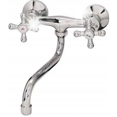 Bateria Kuchenna Zlewozmywakowa Ścienna Diamond Retro Chrom Zlewu Mosiężna Bateria Kuchenna Zlewozmywakowa Ścienna Diamond Retro Chrom Zlewu Mosiężna