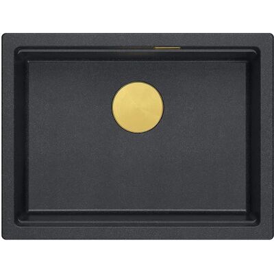 Unique Logan 100 Graniteq Zlewozmywak Black Diamond 59,5x45,1x21,5 Cm 1-Komorowy Podwieszany Z Syfonem Manualnym Złoty Unique Logan 100 Graniteq Zlewozmywak Black Diamond 59,5x45,1x21,5 Cm 1-Komorowy Podwieszany Z Syfonem Manualnym Złoty