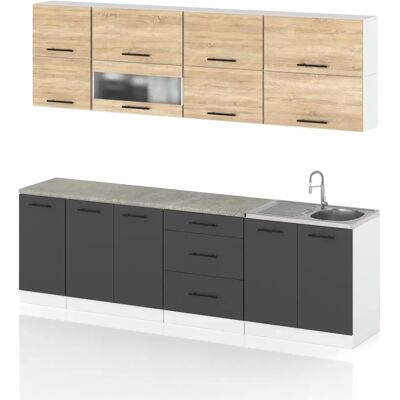 Concordia Meble Kuchenne Kuchnia Szafki Modułowe 2,6m Rico Grafit Dąb Sonoma Concordia Meble Kuchenne Kuchnia Szafki Modułowe 2,6m Rico Grafit Dąb Sonoma