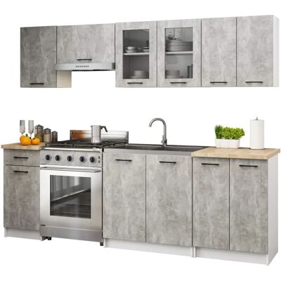 FABRYKA MEBLI AKORD Zestaw Szafek Kuchennych Z Witryną Oliwia 2.4m Beton FABRYKA MEBLI AKORD Zestaw Szafek Kuchennych Z Witryną Oliwia 2.4m Beton