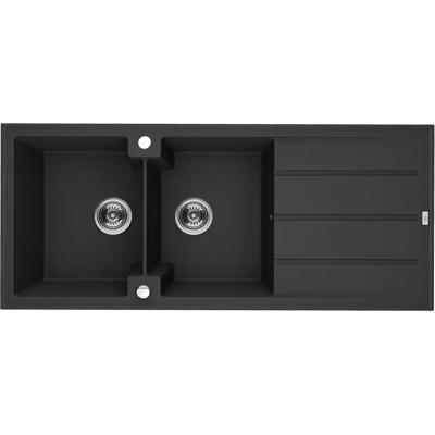 KUCHINOX Zlewozmywak Granitowy Dwukomorowy Canaria Syfon 50x116cm Czarny Laveo Spc_721t KUCHINOX Zlewozmywak Granitowy Dwukomorowy Canaria Syfon 50x116cm Czarny Laveo Spc_721t