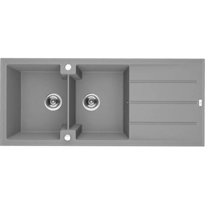 KUCHINOX Zlewozmywak Granitowy Dwukomorowy Szary Zlew Canaria 50x116cm Syfon Zestaw KUCHINOX Zlewozmywak Granitowy Dwukomorowy Szary Zlew Canaria 50x116cm Syfon Zestaw