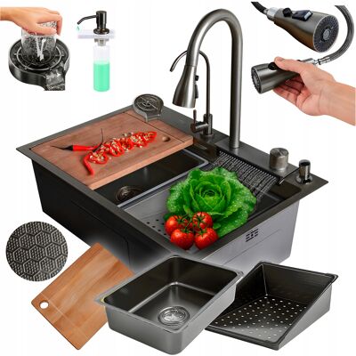 Hydrosan ZLEWOZMYWAK JENDOKOMOROWY WIELOFUNKCYJNY COSTA 75X46 CZARNY ZLEW KUCHENNY Hydrosan ZLEWOZMYWAK JENDOKOMOROWY WIELOFUNKCYJNY COSTA 75X46 CZARNY ZLEW KUCHENNY