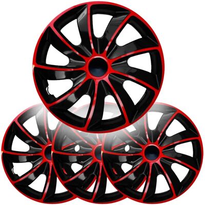 Kołpaki Quad Bicolor 16' Czerwono Czarne Nrm Komplet 4 Sztuki Kołpaki Quad Bicolor 16' Czerwono Czarne Nrm Komplet 4 Sztuki