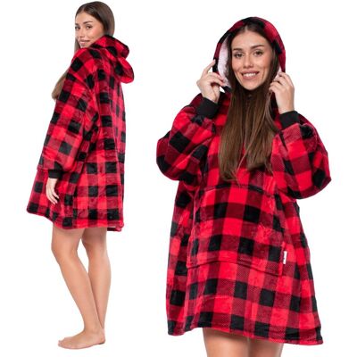 NIKCORP Bluza Koc Kocobluza 2w1 Oversize Kaptur Gruba Sherpa Czarno-czerwona NIKCORP Bluza Koc Kocobluza 2w1 Oversize Kaptur Gruba Sherpa Czarno-czerwona