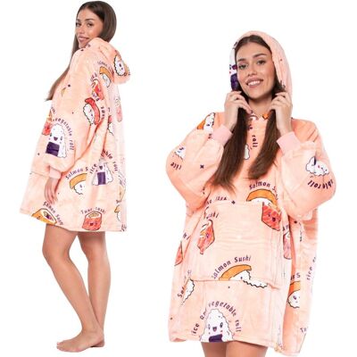 NIKCORP Bluza Koc Kocobluza 2w1 Oversize Kaptur Gruba Sherpa Różowa w Sushi NIKCORP Bluza Koc Kocobluza 2w1 Oversize Kaptur Gruba Sherpa Różowa w Sushi