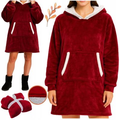Ruhhy Bluza Koc Oversize z Kapturem XXL Gruby Kocobluza Długa Futrzana Czerwona Ruhhy Bluza Koc Oversize z Kapturem XXL Gruby Kocobluza Długa Futrzana Czerwona