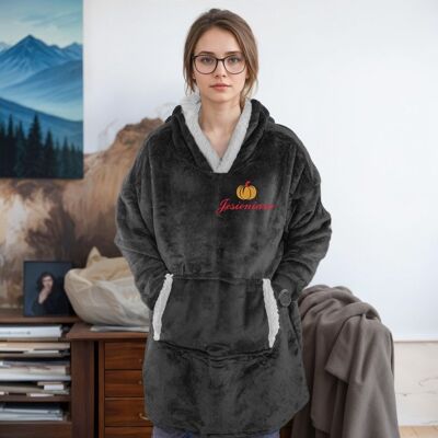 Inny producent Bluza KOC z KAPTUREM i HAFTEM CZARNA dla Niej Jesień Zima Cozy Inny producent Bluza KOC z KAPTUREM i HAFTEM CZARNA dla Niej Jesień Zima Cozy