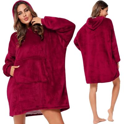 SNM Ciepły Koc Z Rękawami I Kapturem Bluza Oversize 2W1 Narzuta Futrzak Bordowy SNM Ciepły Koc Z Rękawami I Kapturem Bluza Oversize 2W1 Narzuta Futrzak Bordowy
