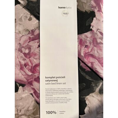 Czarna pościel 100% bawełna satynowa 160x200 w kwiaty Home&you; home and you Czarna pościel 100% bawełna satynowa 160x200 w kwiaty Home&you; home and you